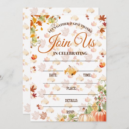 Autumn Fall Invitation with Pumpkins Kaart (Voorkant / Achterkant)