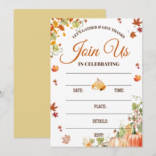 Autumn Fall Invitation with Pumpkins Kaart (Voorkant / Achterkant)