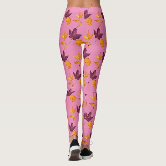 Autumn Fall Leaves Mauve Burgundy and White Leggings (Achterkant)