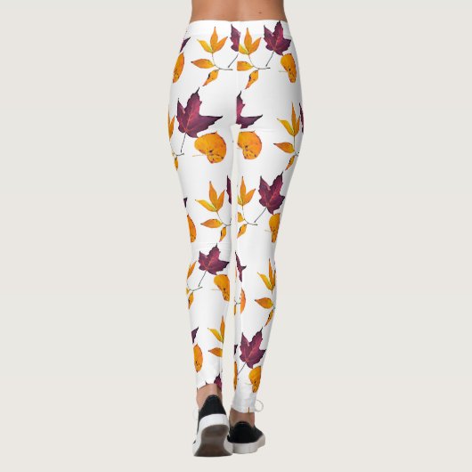 Autumn Fall Leaves Yellow Burgundy and White Leggings (Achterkant)