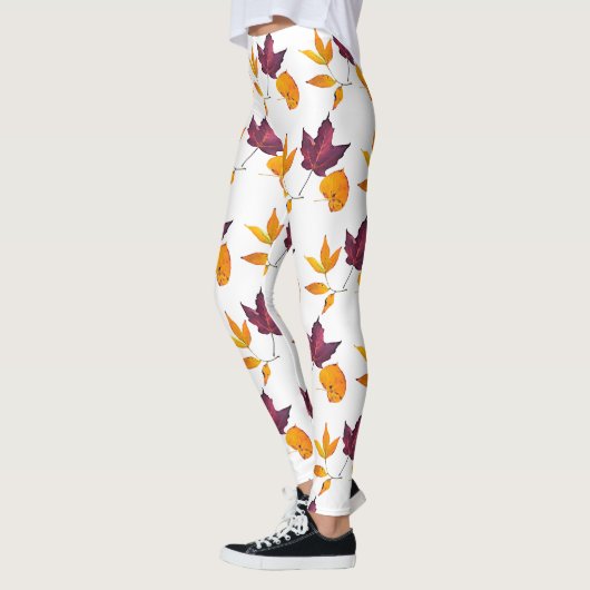 Autumn Fall Leaves Yellow Burgundy and White Leggings (Links)