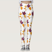 Autumn Fall Leaves Yellow Burgundy and White Leggings (Voorkant)