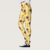 Autumn Fall Leaves Yellow Mauve Burgundy and White Leggings (Links)