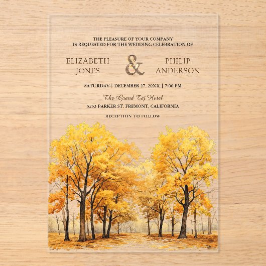 Autumn Fall Oak Trees Forest Wedding Acryl Uitnodigingen (Voorkant)