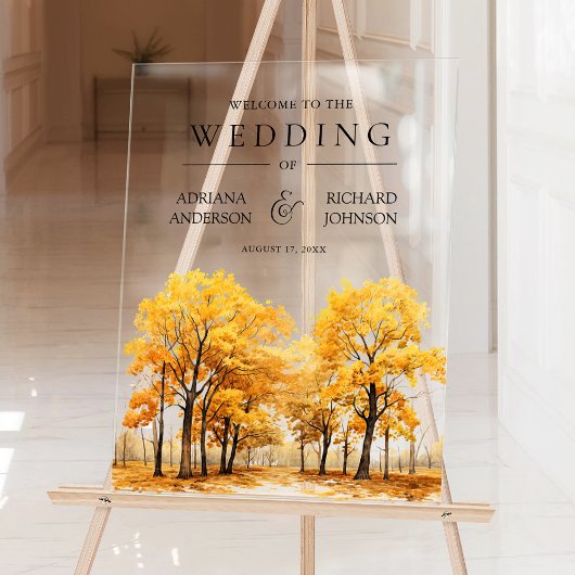Autumn Fall Oak Trees Forest Wedding Welcome Acryl Bord