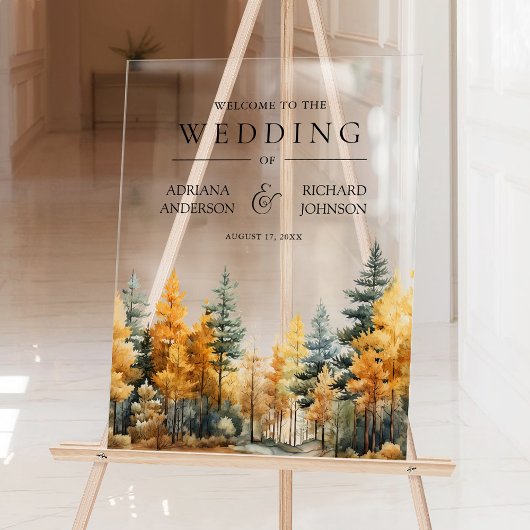 Autumn Fall Pine Trees Wedding Welcome Acryl Bord
