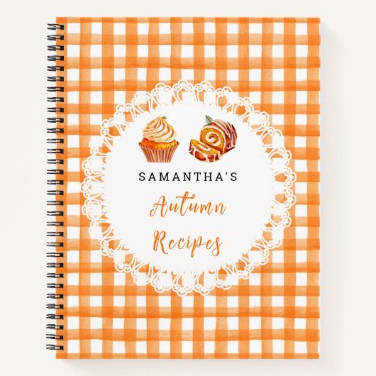 Autumn Fall Recipes Orange Gingham Notitieboek (Voorkant)