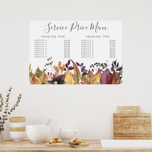 Autumn Fall Service Price Menu Custom Printed Poster (Keuken)