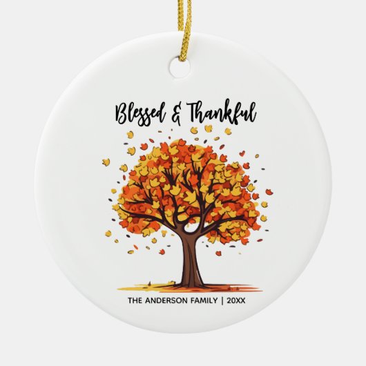 Autumn Fall Tree Happy Thanksgiving Blessed Keramisch Ornament (Voorkant)