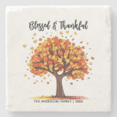 Autumn Fall Tree Happy Thanksgiving Blessed Stenen Onderzetter (Voorkant)