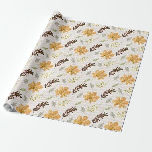Autumn / Fall yellow flower Pattern Cadeaupapier (Uitgerold)