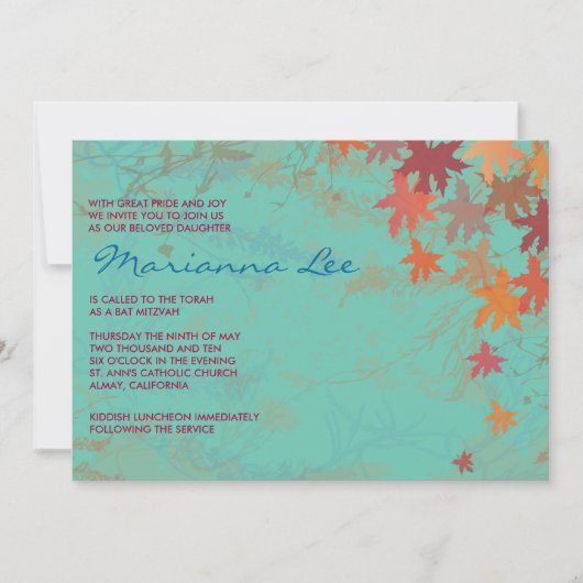 Autumn Falling verlaat Bat Mitswa-uitnodiging Kaart (Voorkant)