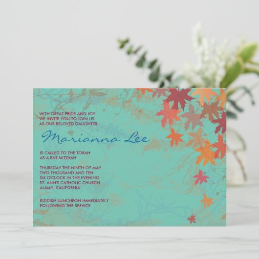 Autumn Falling verlaat Bat Mitswa-uitnodiging Kaart (Staand voorkant)