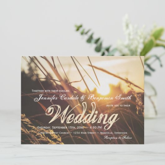 Autumn Field Sunset Fall Huwelijksuitnodigingen Kaart (Staand voorkant)