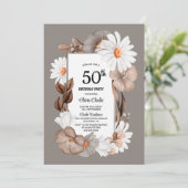 Autumn Floral 50th Birthday Party Kaart (Staand voorkant)