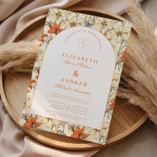 Autumn Floral Arch Wedding Kaart