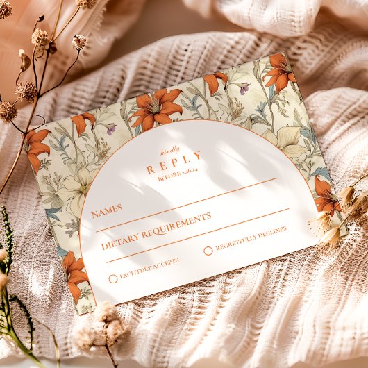 Autumn Floral Arch Wedding RSVP Kaartje