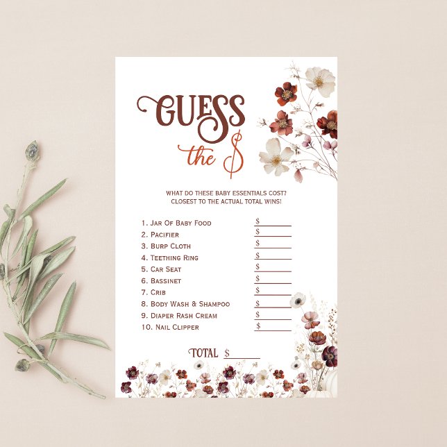 Autumn Floral Baby Shower Guess The Price Game (Creator heeft geüpload)