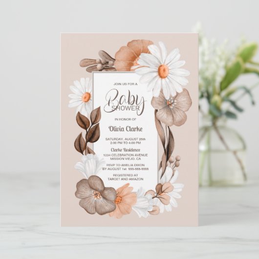 Autumn Floral Baby shower Kaart (Staand voorkant)