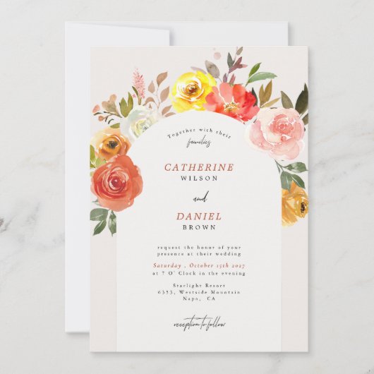 Autumn Floral Bloom Elegant Arch Wedding Kaart (Voorkant)