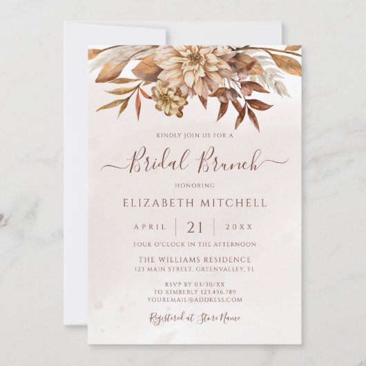 Autumn Floral Boho Herfst Foliage Bridal Brunch Kaart (Voorkant)