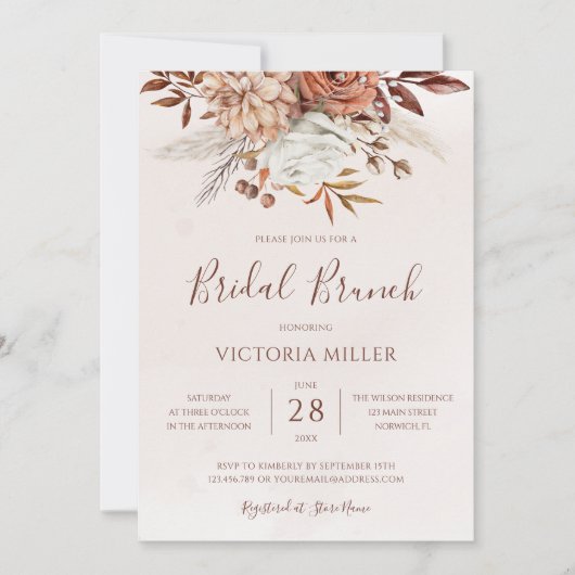 Autumn Floral Boho Herfst Foliage Bridal Brunch Kaart (Voorkant)