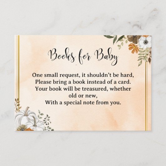 Autumn Floral “Books for Baby” Card – Peach Informatiekaartje (Voorkant)