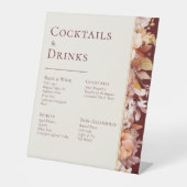 Autumn Floral Bourgondië Cream Bruiloft Drinken Ba Reclamebord Met Voetstuk (Voorkant)