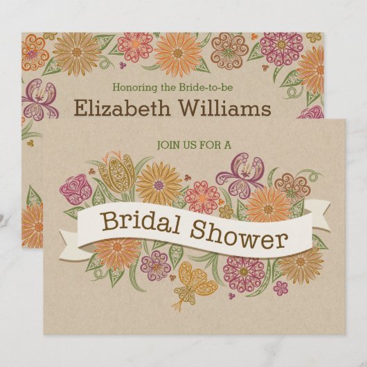 Autumn Floral Bridal Shower Kaart (Voorkant / Achterkant)