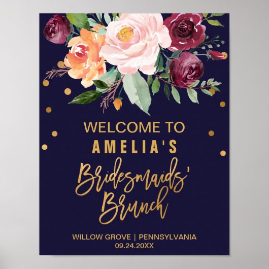 Autumn Floral Bridesmaids' Brunch Welcome Poster (Voorkant)