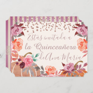 Autumn Floral de Borgoña Quinceanera Celebración Kaart