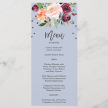 Autumn Floral Dusty Blue Dinner Menu Kaart
