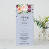 Autumn Floral Dusty Blue Dinner Menu Kaart (Staand voorkant)