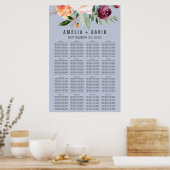 Autumn Floral Dusty Blue Seating Chart Poster (Keuken)