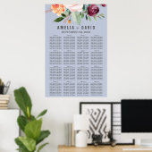 Autumn Floral Dusty Blue Seating Chart Poster (Thuiskantoor)