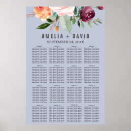 Autumn Floral Dusty Blue Seating Chart Poster