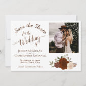 Autumn Floral Elegant Calligraphy & Photo Wedding Save The Date (Voorkant)