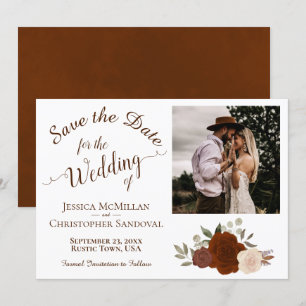 Autumn Floral Elegant Calligraphy & Photo Wedding Save The Date