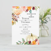 Autumn Floral en Pumpkin Wedding Kaart (Staand voorkant)