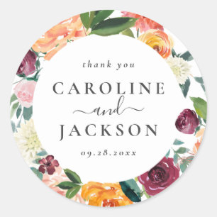 Autumn Floral Favor Dank u Ronde Sticker