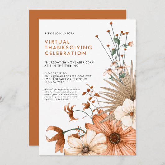 Autumn Floral Foliage Virtual Thanksgiving Dinner Kaart (Voorkant / Achterkant)