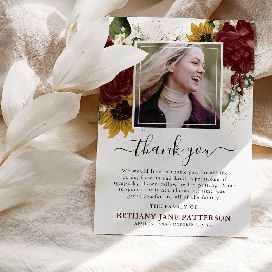 Autumn Floral Foto Memorial Bedankkaart