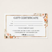 Autumn Floral Gepersonaliseerd Cadeaubon Visitekaartje (Achterkant)