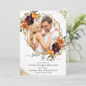 Autumn Floral Gold Glitter Save The Date (Staand voorkant)