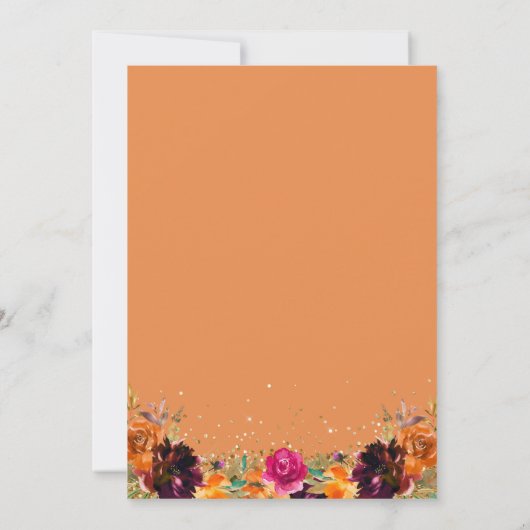 Autumn Floral Gold Glitter Save The Date (Achterkant)