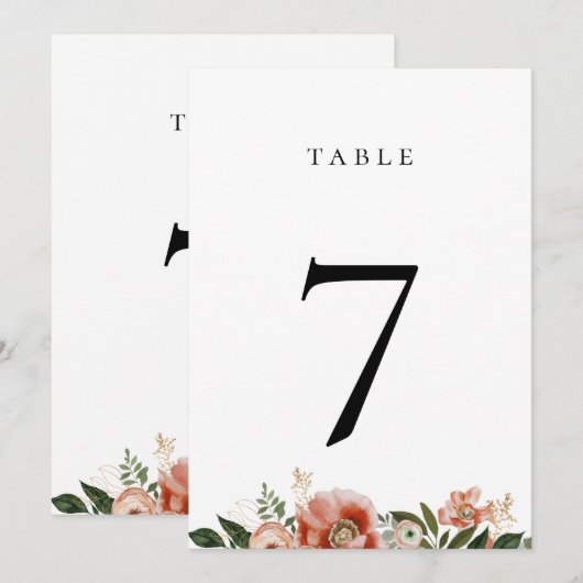 Autumn Floral Greenery Table Number Kaart (Voorkant / Achterkant)