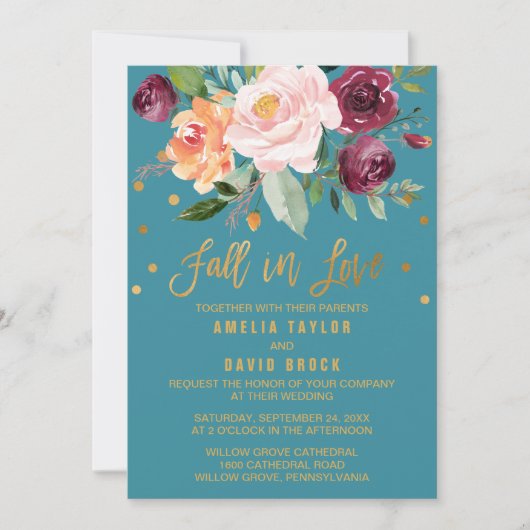 Autumn Floral | Herfst in Love Blauwgroen Wedding Kaart (Voorkant)