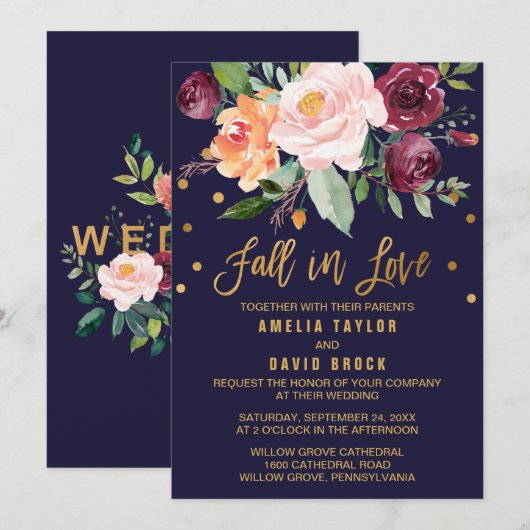 Autumn Floral | Herfst in Love Wedding Kaart (Voorkant / Achterkant)