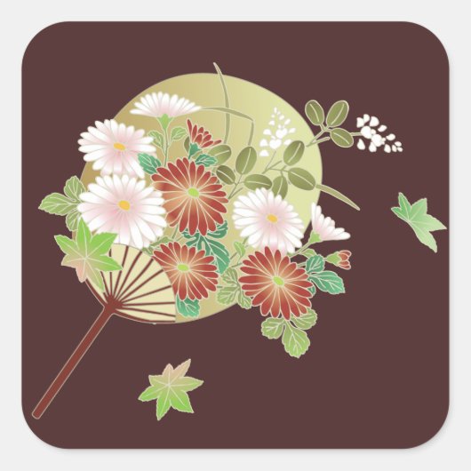 Autumn Floral Japans Kimono Pattern Vierkante Sticker (Voorkant)