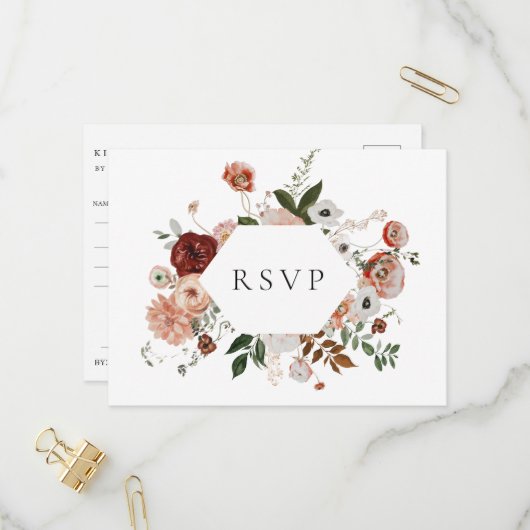 Autumn Floral Lijst Wedding RSVP Song Request Uitnodiging Briefkaart (Voorkant / Achterkant in situ)